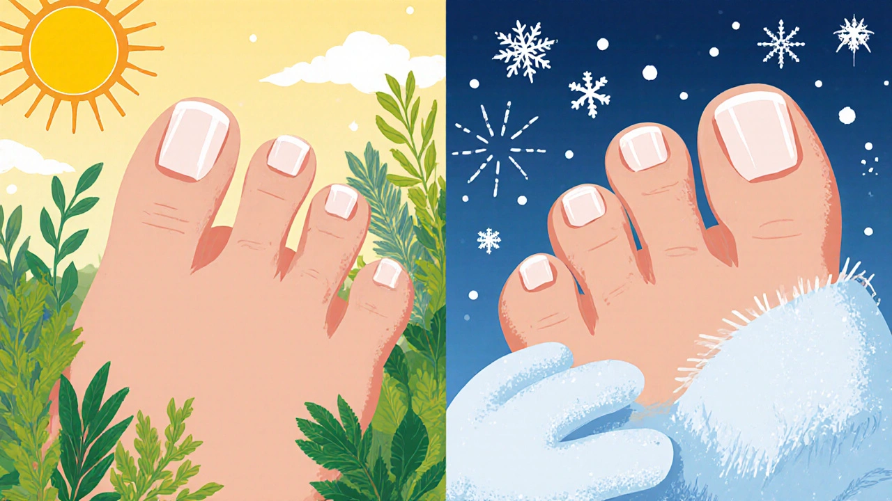 Srovnání růstu rukavých a nohavých nehtů v létě a zimě.