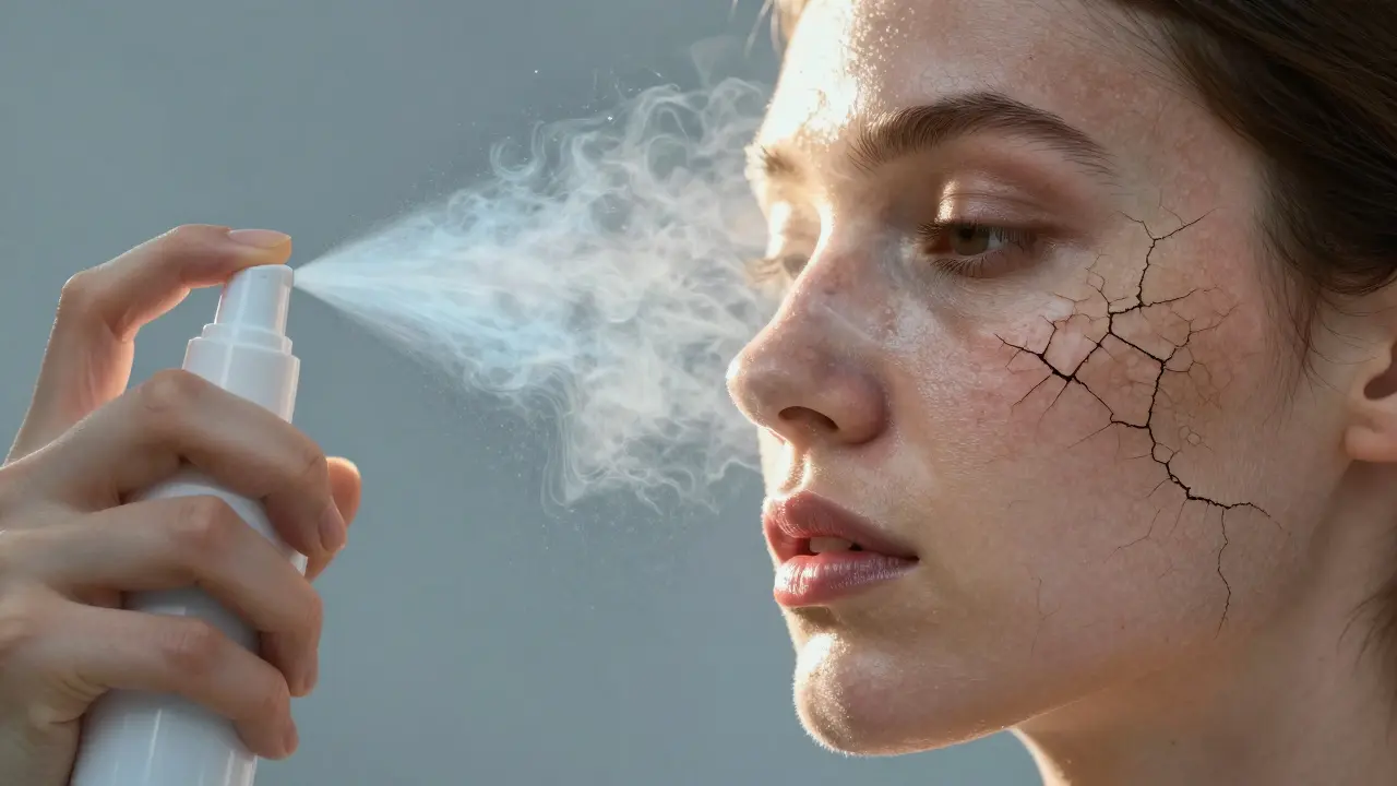 Dvě poloviny obličeje: jedna zdravá a hydratovaná, druhá poškozená příliš častým ledováním.