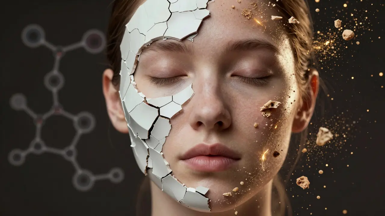 Pokožka s poškozenou bariérou, která se obnovuje, ukazující obnovu kůže.