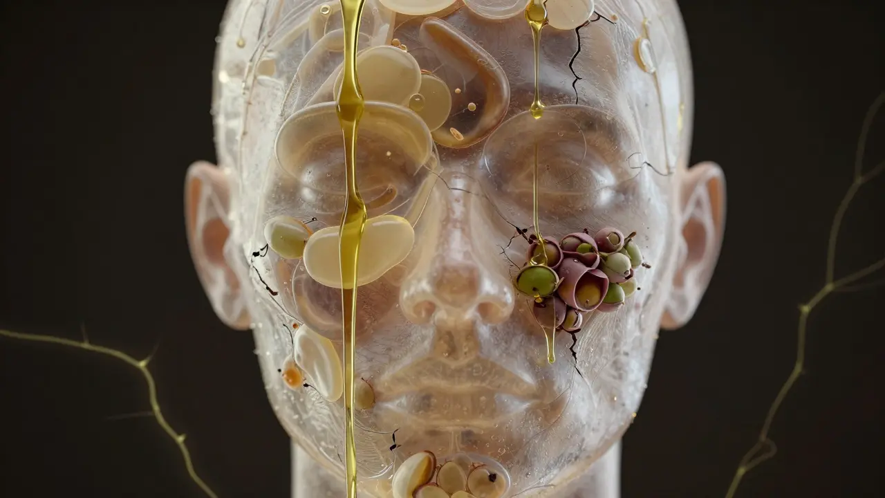 Průhledná tvář s obnovovanou lipidovou bariérou tekutými oleji.