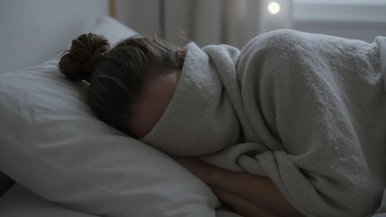 Člověk spí s vlasy zabaleny ve vlněném šátku, aby udržel vláhu během noci.