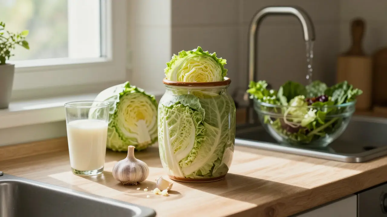 Kvasené zelí, česnek a čistá voda v kuchyni – přirozené způsoby ochrany před E. coli.