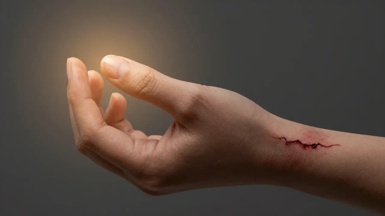 Porovnání zdravého a zánětlivého oblasti kolem nehtu.