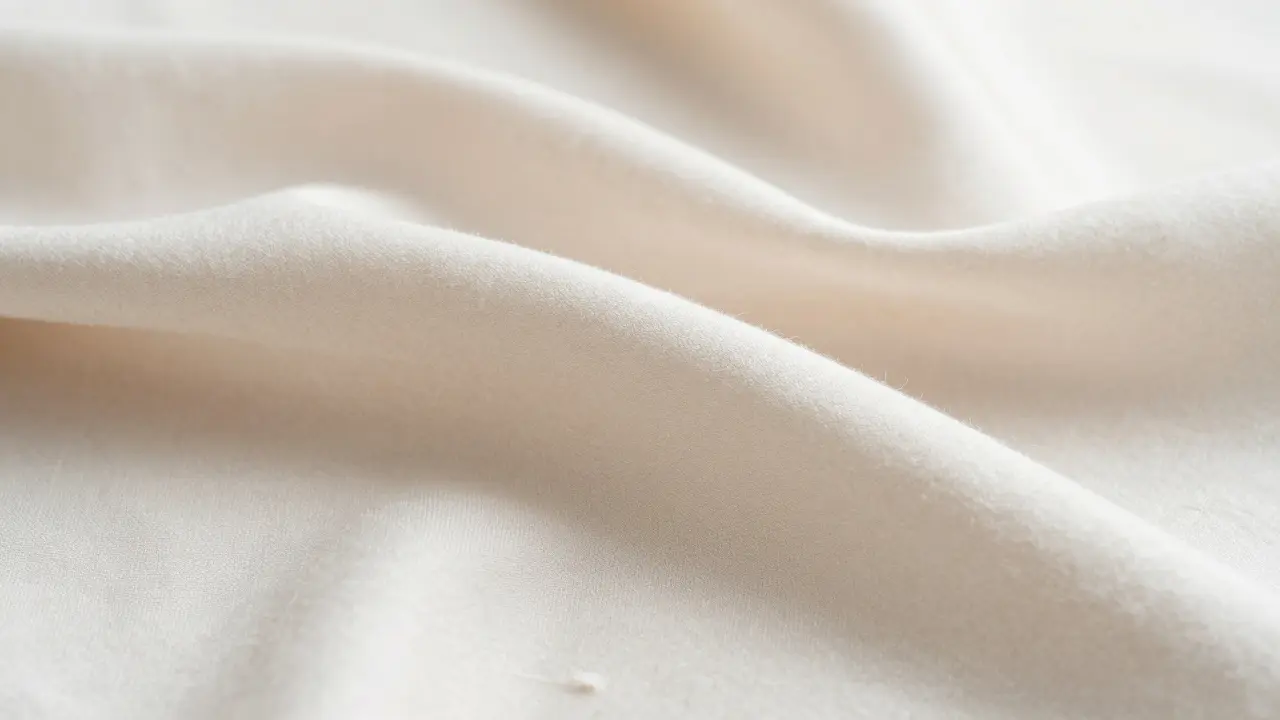 Detail vyčištěných jemných látek jako vlny a hedvábí v měkkém pastelovém osvětlení.