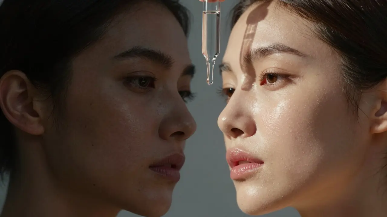 Dvě verze pleti: jedna suchá a bezživá, druhá zářivá a hydratovaná