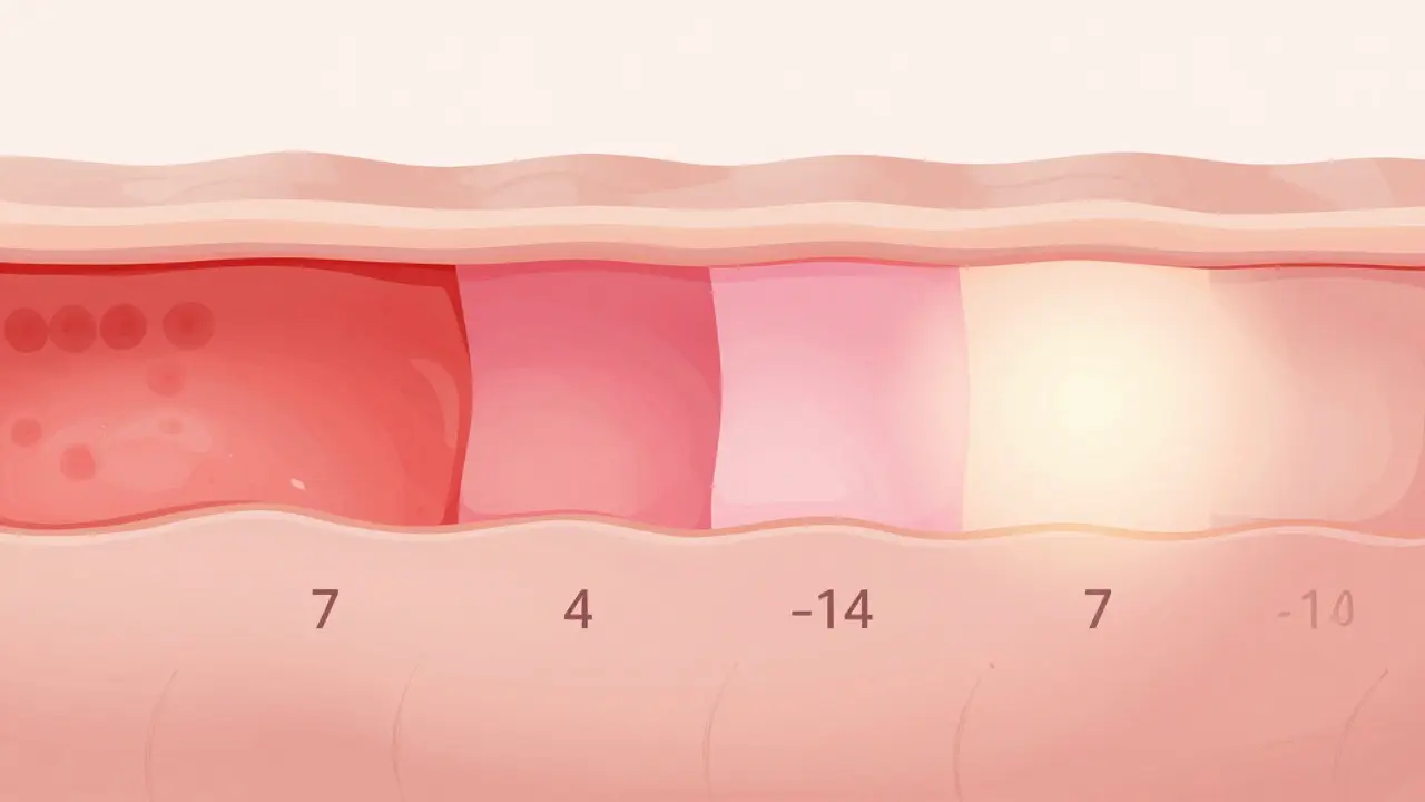 Ilustrace regenerace kůže po laseru: od zánětu přes hojení k obnově pleti.