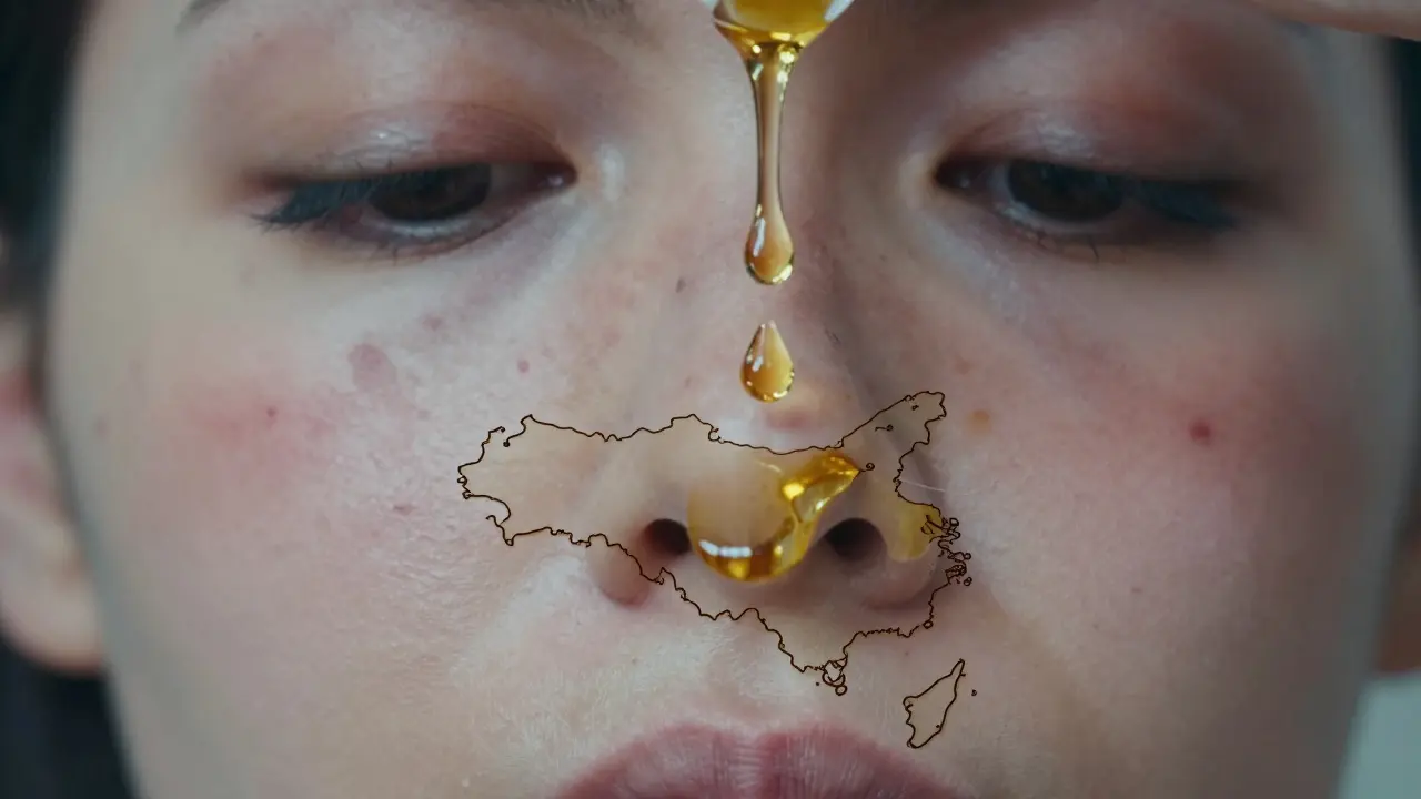 Kapky oleje na mapě obličeje symbolizují obnovu pleti.