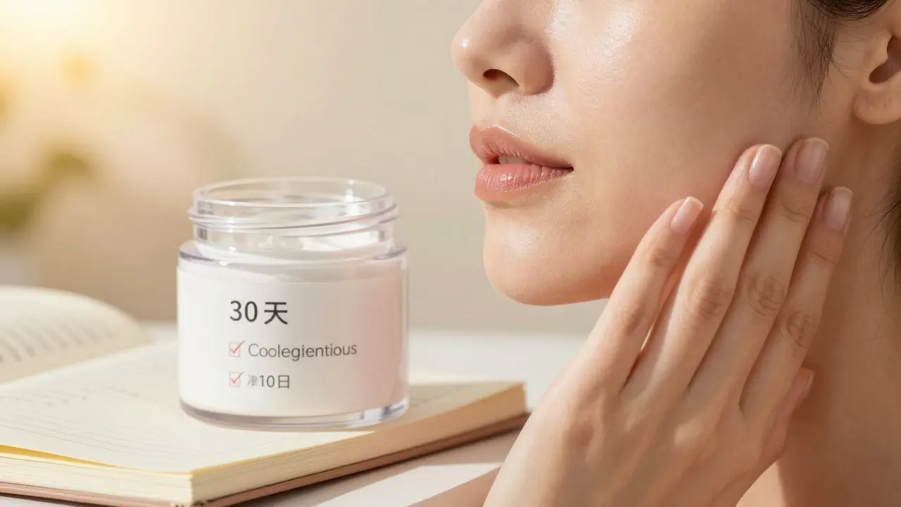 Žena se dotýká tváře, která má hladší a zdravější pokožku.