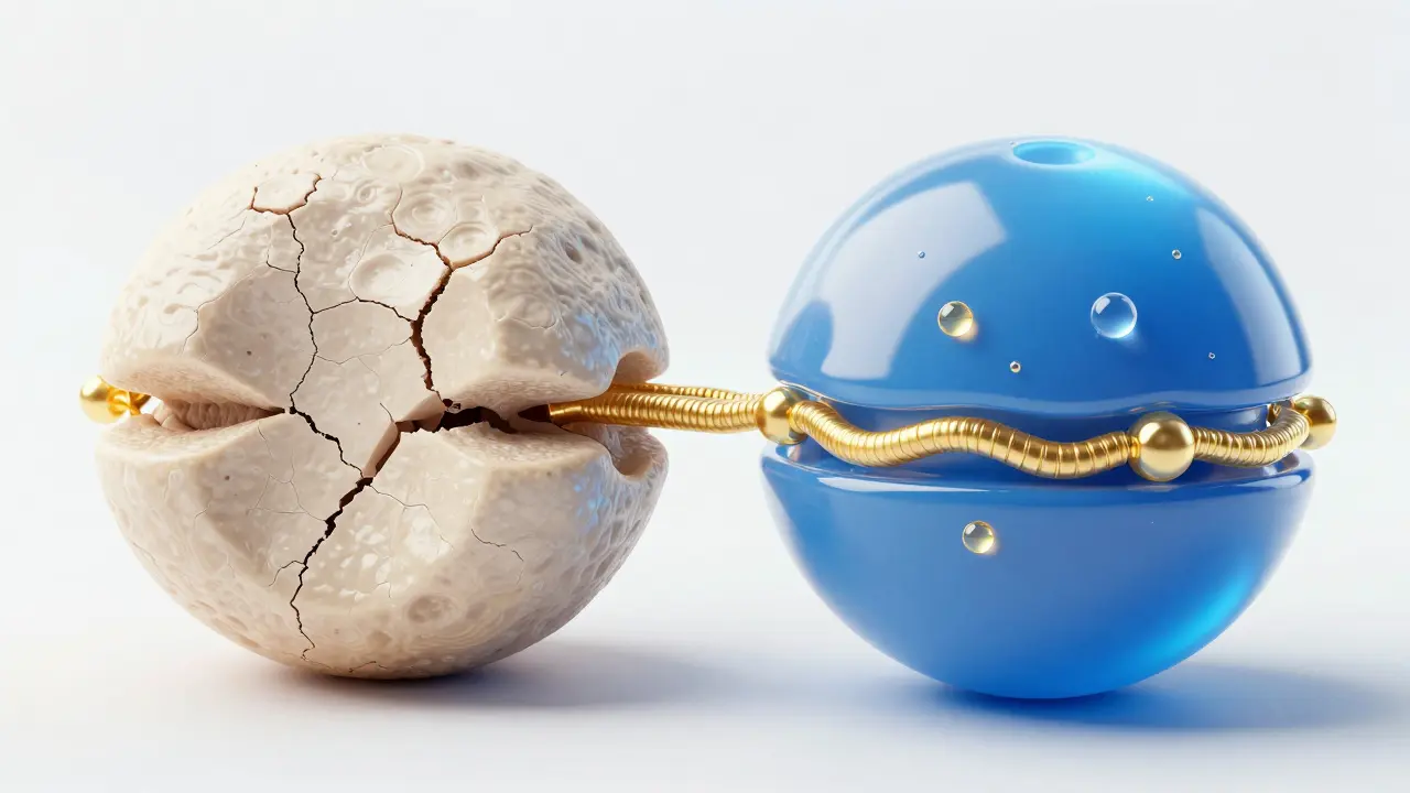 3D vizualizace regenerace chrupavky pomocí kolagenových peptidů.