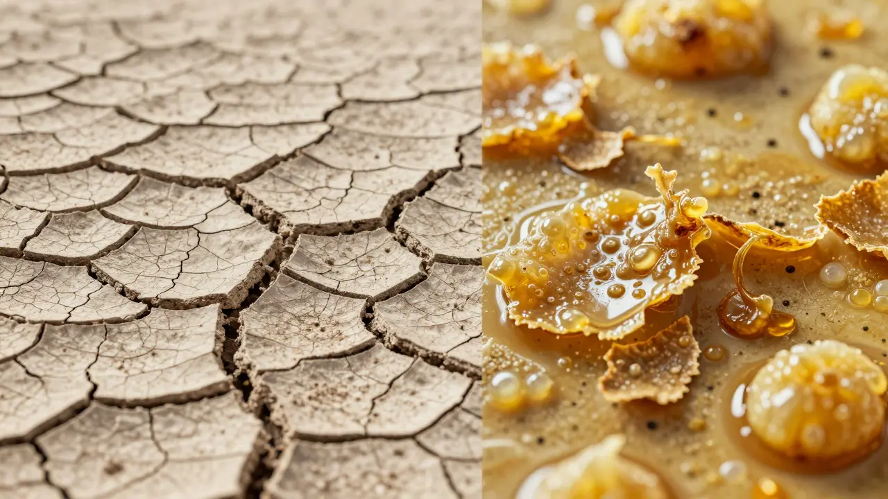 Porovnání mikroskopického pohledu na suchou a mastnou pokožku hlavy