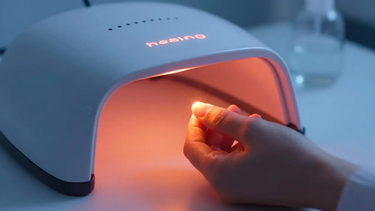 Vizualizace tepelné reakce při vytvrzování gelu v UV lampě.