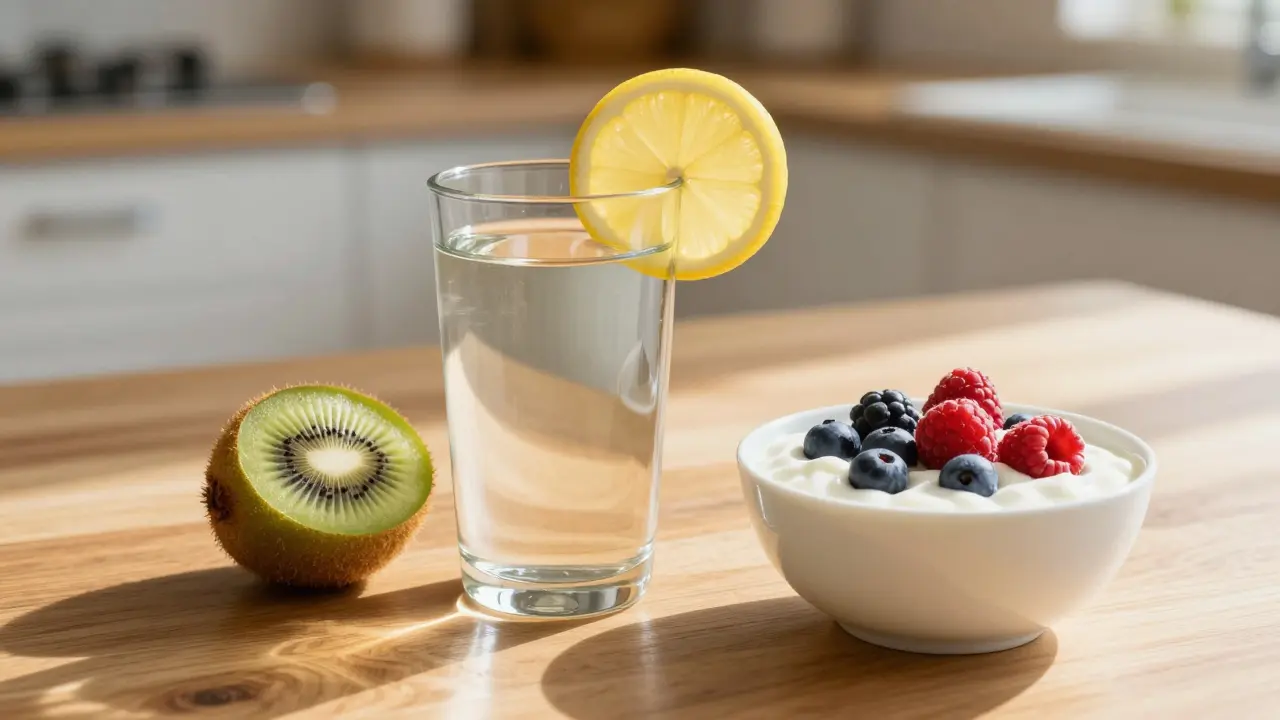 Doplněk stravy s vitamínem C: citron, kiwi a jogurt