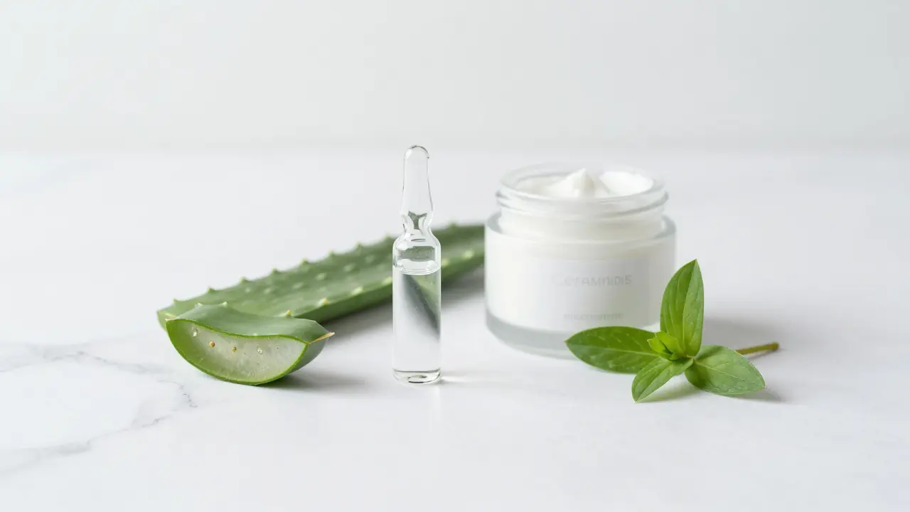 Přirozené složky pro péči o citlivou pleť: aloe vera, sérum a centella