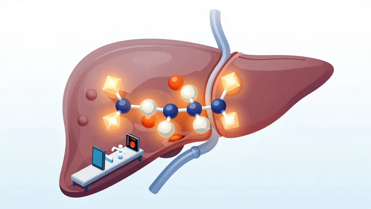 Ilustrace jater rozkládajících alkohol enzymy v biologickém procesu