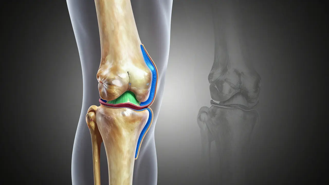 Anatomické zobrazení kloubu s poškozenou chrupavkou