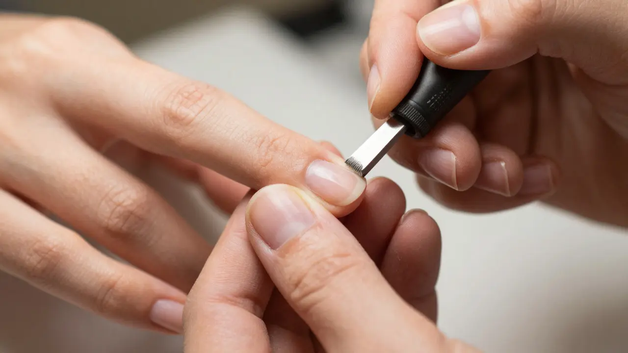 Detail přípravy povrchu přirozeného nehtu před aplikací