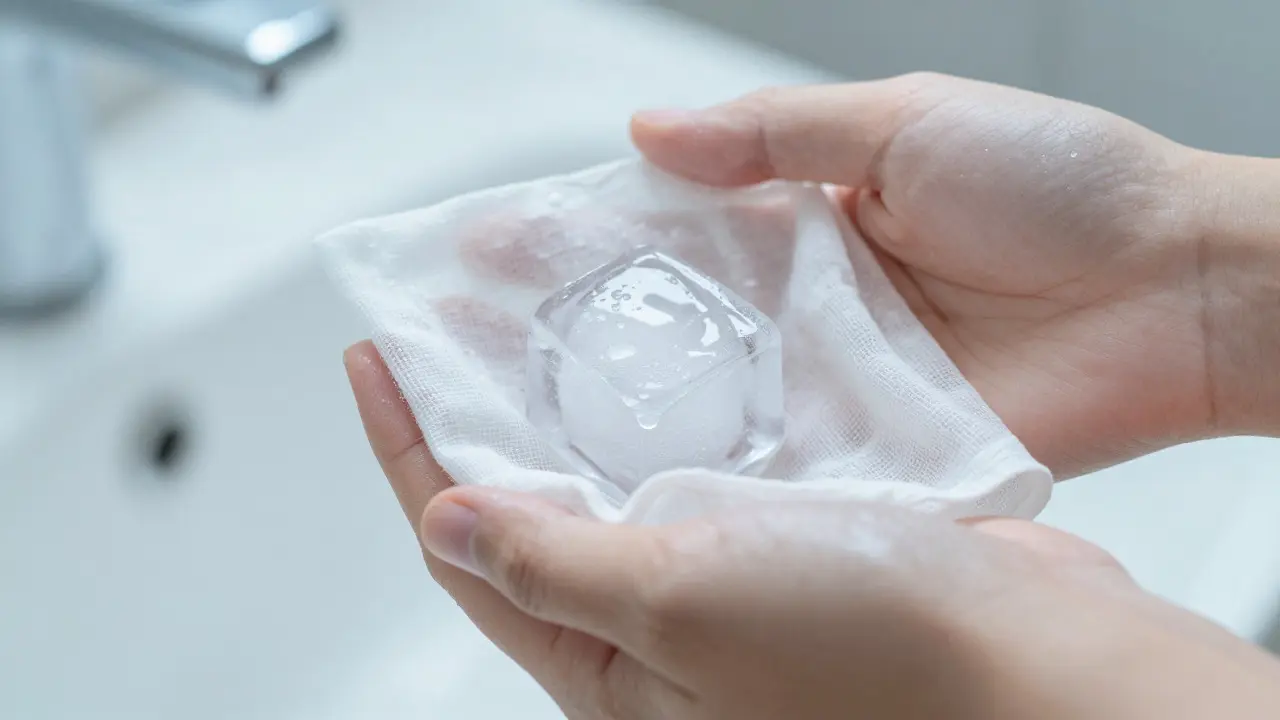 Led zabalený v gáze pro bezpečné ledování pleti