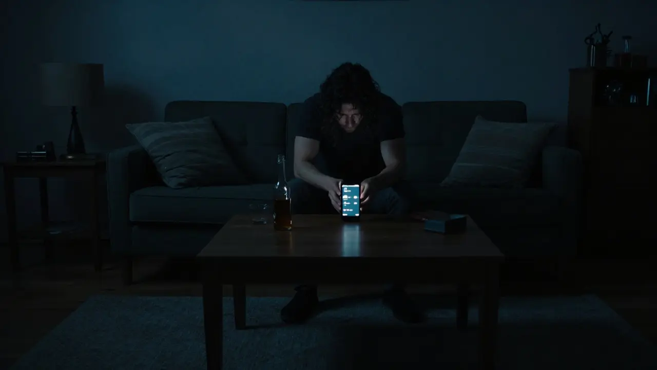 Osamělý člověk ve tmě ignorující zprávy od přátel