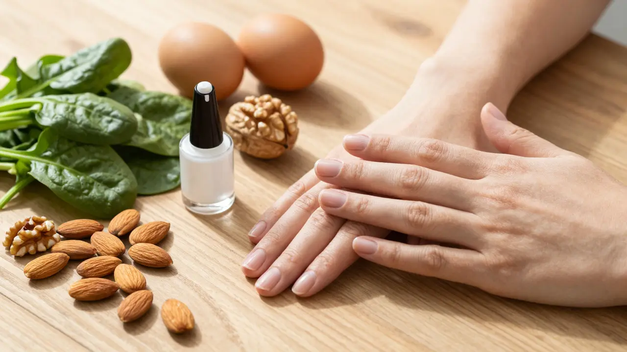 Zdravé nehty vedle potravin posilujících keratin