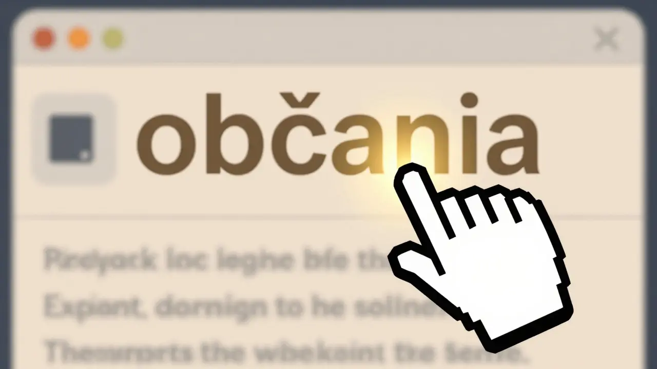 Zlatě zářící slovenské ô ve slově občania jako symbol správného psaní