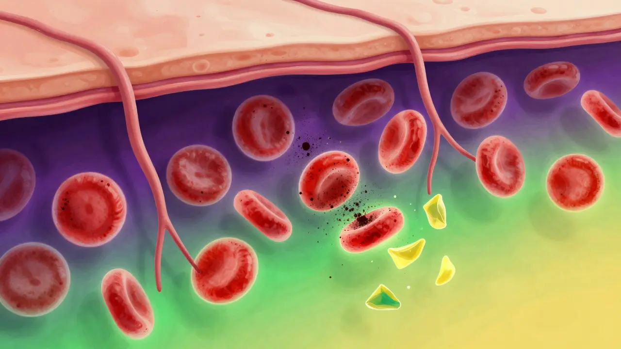 Illustration of blood circulation healing a bruise under the skin