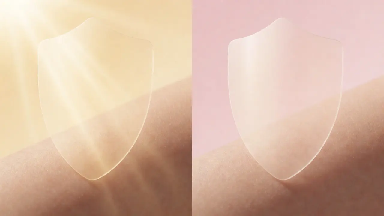 Konceptuální vizualizace rozdílu mezi blokováním UV záření SPF 30 a 50