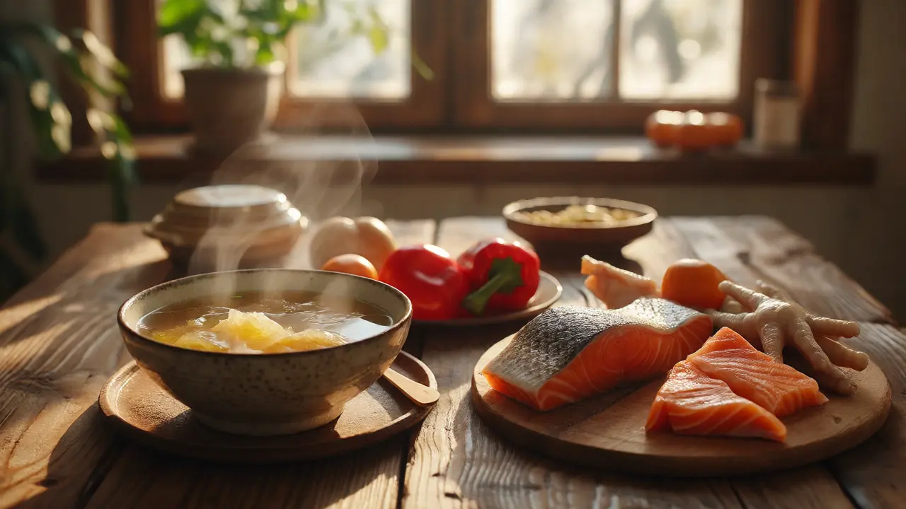 Kostní vývar, losos a citrusy jako zdroje kolagenu